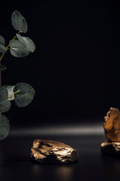 gold catwalks for cosmetics on a black background