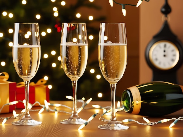 Gold Champagne Glasses With Splashes Of Liquid Onto Background