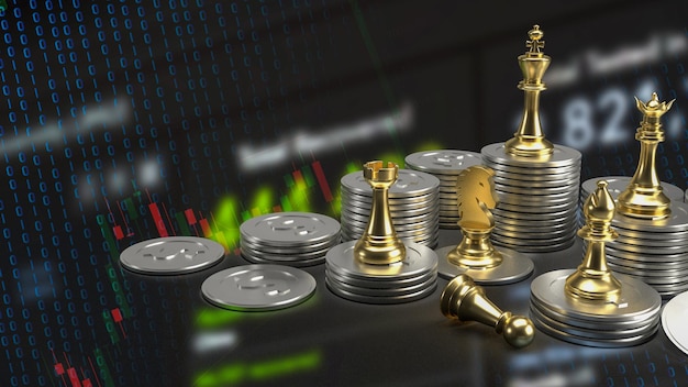 Gold chess and coins for business concept 3d rendering