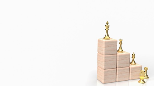 The gold chess on stair wood cube on white Background 3d rendering