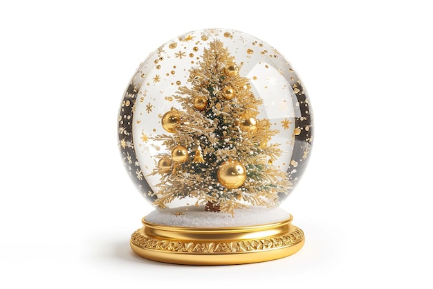 Gold christmas baubles and christmas tree in snowball background xmas decoration collection design