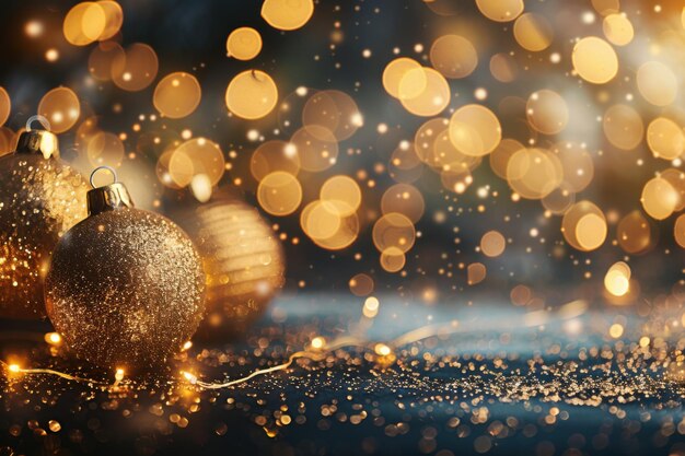 Photo gold christmas ornaments with bokeh lights a festive and elegant holiday display with sparkling