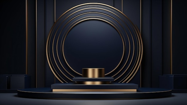 a gold circle is on a black stand