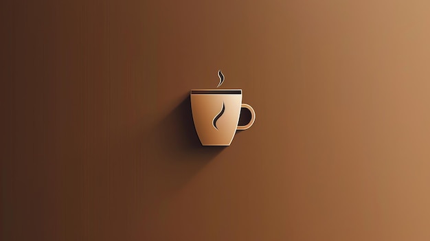 A gold coffee cup icon against a brown background