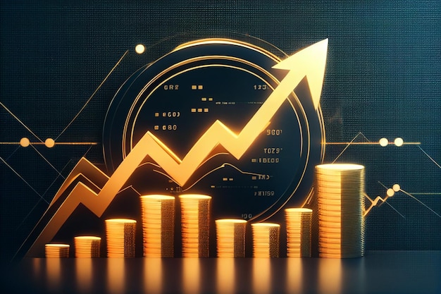 Gold coin and arrow with an uptrend arrow chart Market uptrend investment trading generative AI