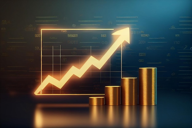 Gold coin and arrow with an uptrend arrow chart Market uptrend investment trading generative AI