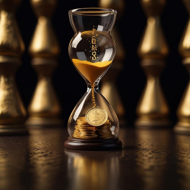 Photo gold coin in the hourglass time is money concept ai generative