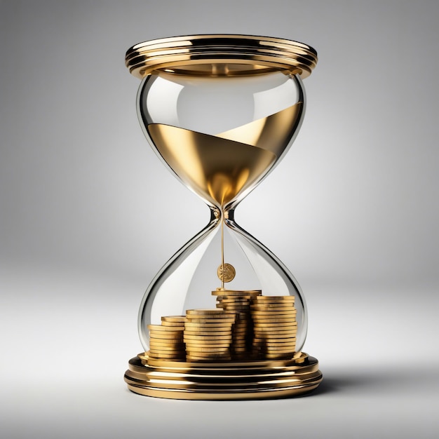 Gold coin in the hourglass time is a money concept