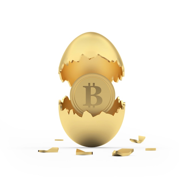 A gold coin is broken into a broken egg.