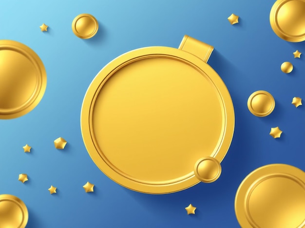 Photo gold coin with gold stars on a blue background