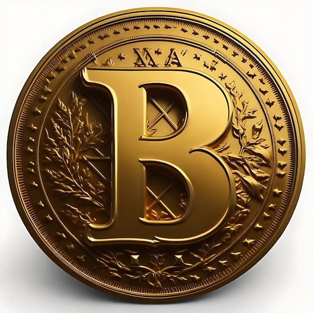 A gold coin with the letter b on it