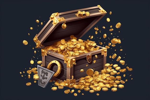 Gold coins chest safe Old pirate gold Generate Ai