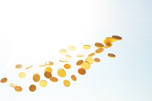 Gold coins flying on a white background