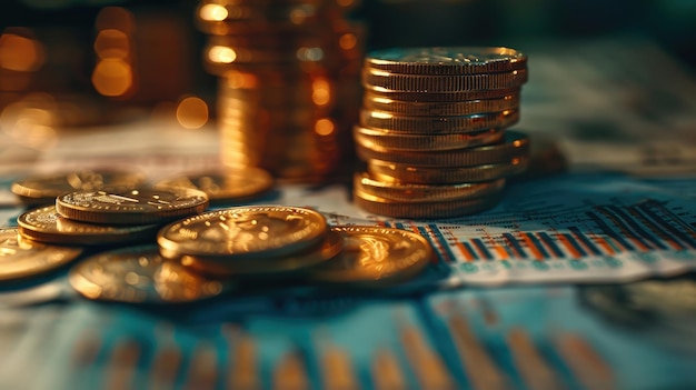 Gold Coins Stacked on Stock Market Chart