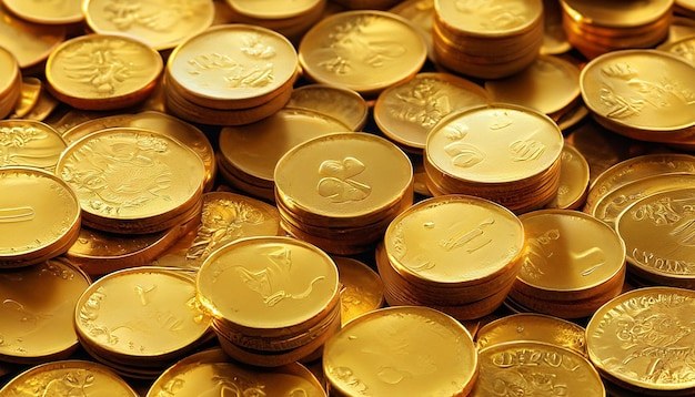 Gold coins yellow background group money currency