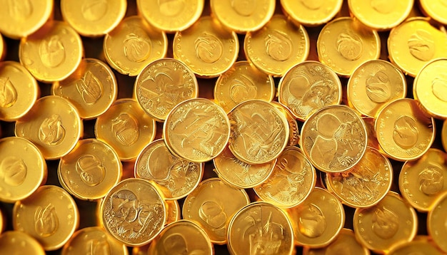 Gold coins yellow background group money currency