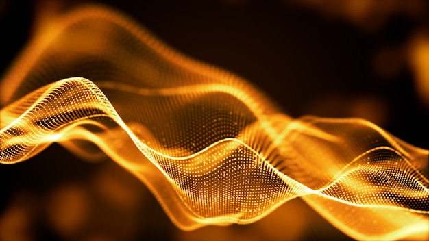 Gold color defocused digital particles wave flow technology digital connections