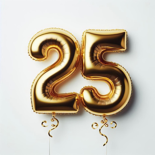 a gold colored balloon with the number 25 on it