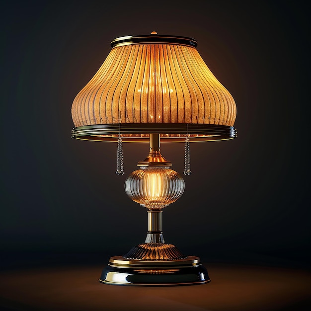 a gold colored lamp with a gold shade that says  the name of the