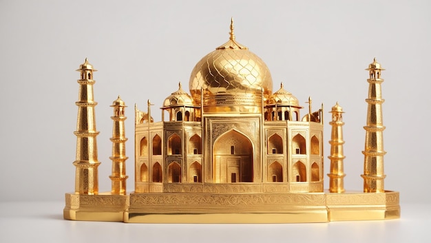 gold colored statue of a mosque is shown in a gold frame