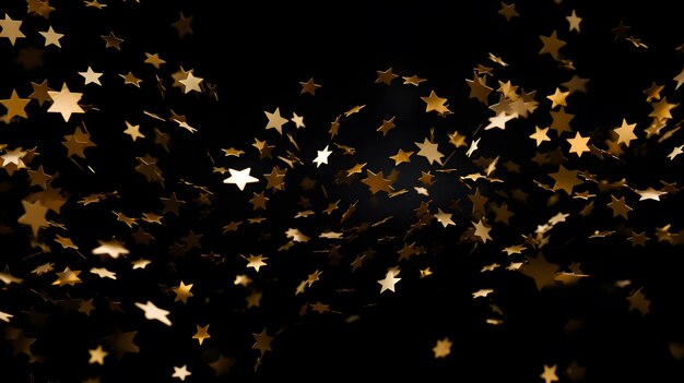 Photo gold confetti in the shape of stars on a black background