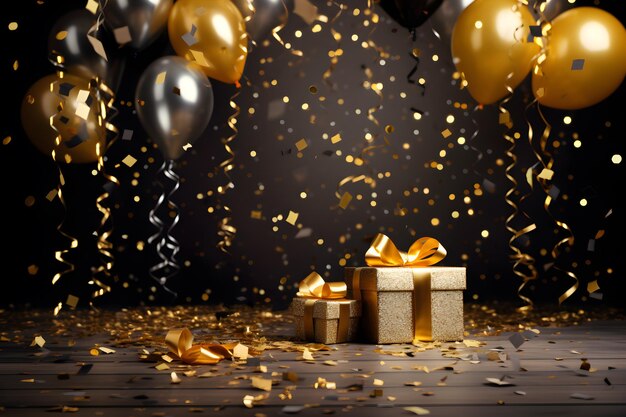 gold confetti with balloon luxury birthday background ai generated