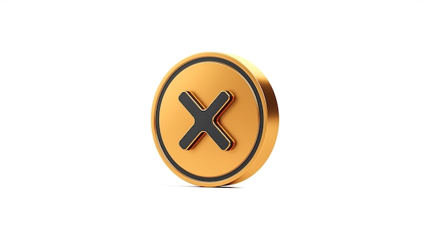 Gold cross check mark icon button and no or wrong symbol isolated on reject cancel sign button negative checklist white background with decline option box. 3D rendering.