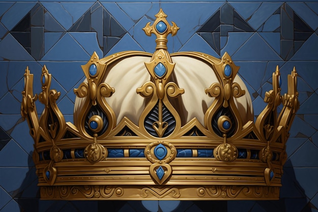 a gold crown with blue stones