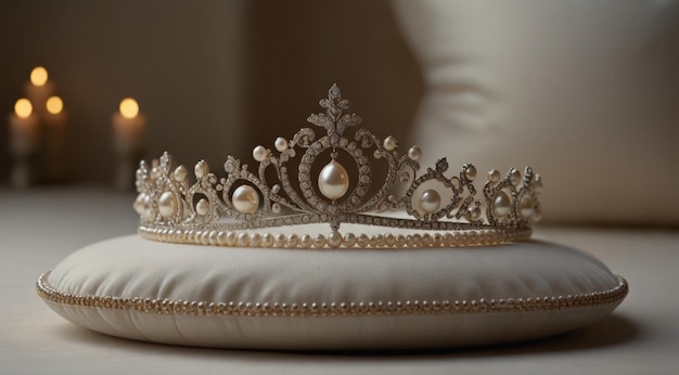 a gold crown with a crown on it sits on a white surface