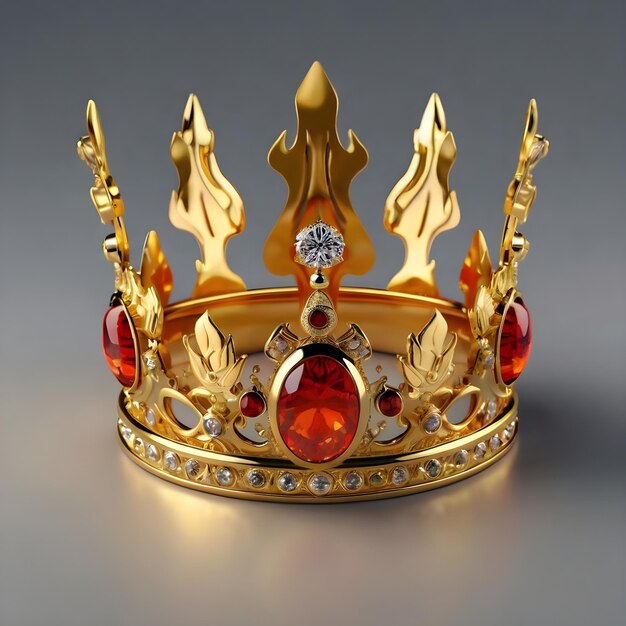 a gold crown with diamonds on it is on a gray surface