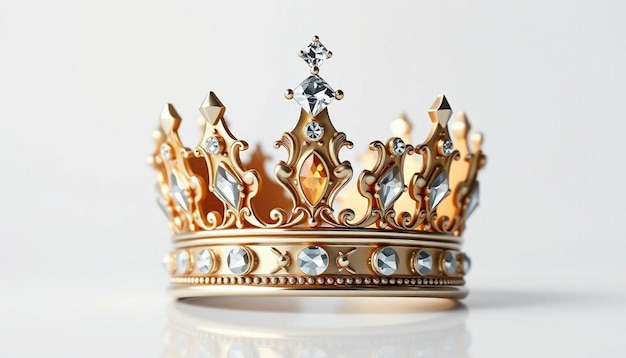 Photo gold crown with gems and diamound white background