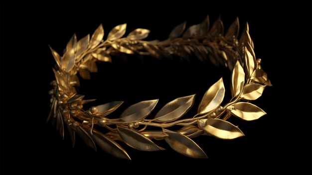 A gold crown with leaves on it and a black background