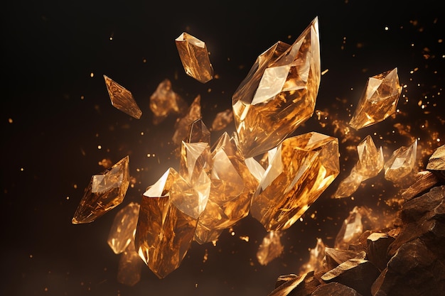 Gold crystals in mid air