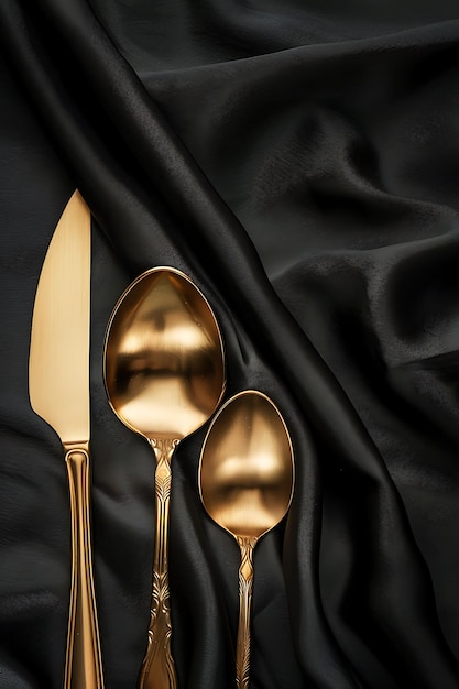 Gold Cutlery on Black Satin