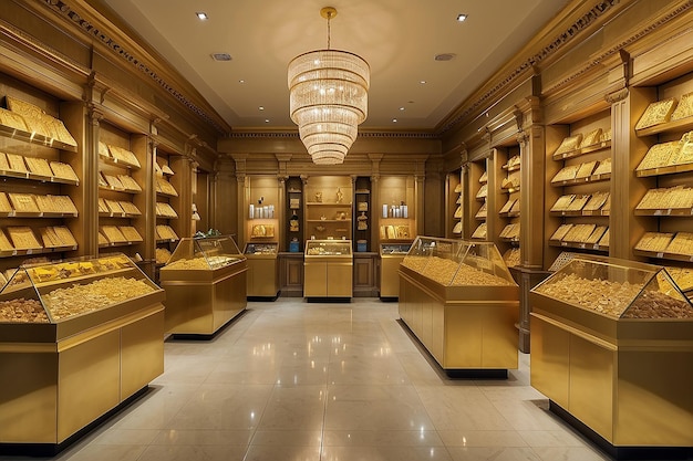 Gold decoration on display in a jewelry store