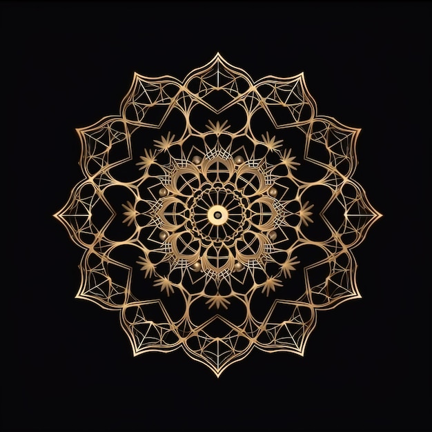 Photo a gold design on a black background with a gold flower design