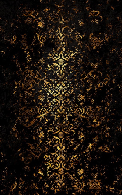 a gold design on a black background with a gold pattern