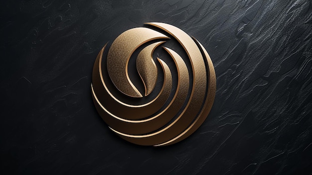 a gold design on a black background with a spiral design in gold