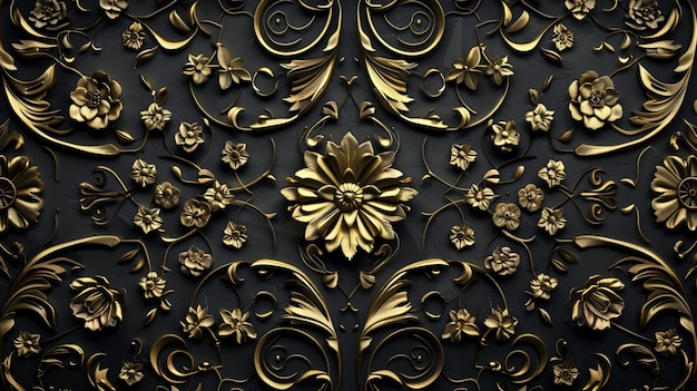 a gold design on a black background