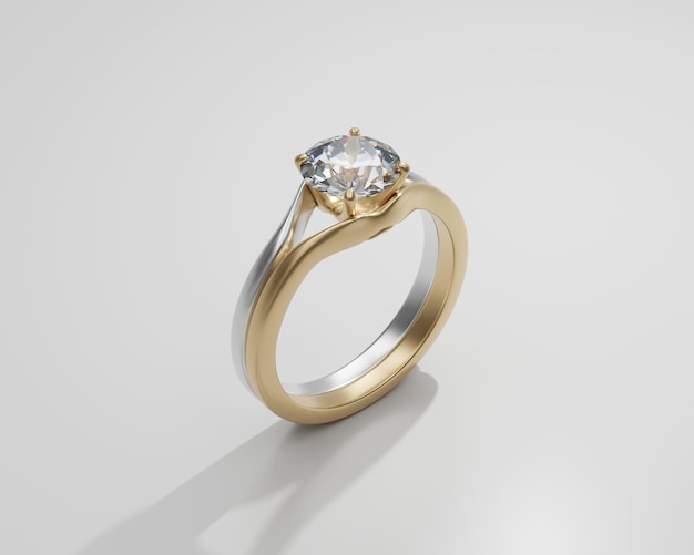 Gold diamond Ring isolated on white background 3d render