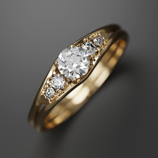 Gold Diamond Ring Macro Soft focus 3D Rendering