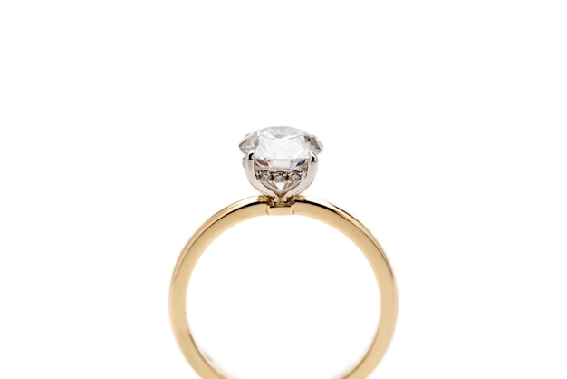 Gold Diamond Ring on White Background