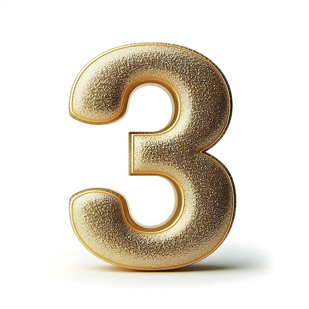 Gold digit number 3 with a solid white background