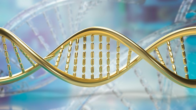 The gold dna on sci background for medical or education concept 3d rendering