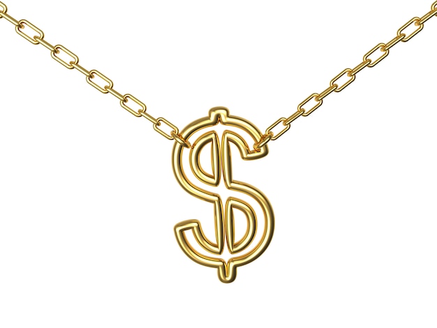 Gold dollar sign on a chain