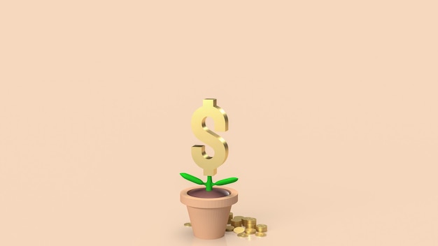 The Gold dollar symbol tree for business concept 3d rendering