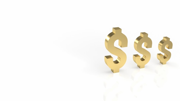 The gold dollar symbol on white background for business concept 3d rendering