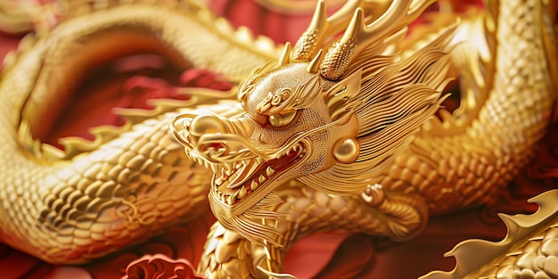 a gold dragon with a dragon head on it