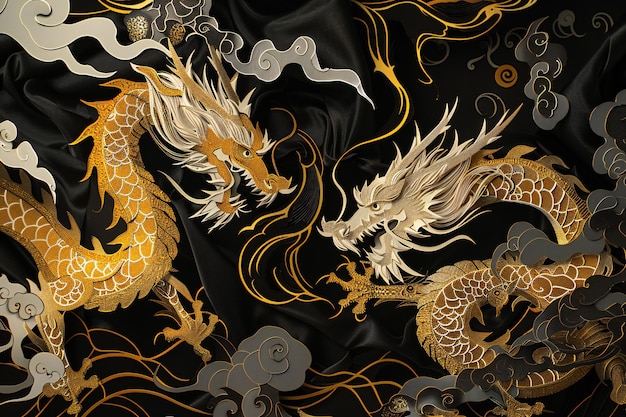 Photo a gold dragon with gold and black feathers