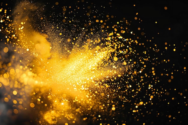 Gold dust explosion on black background Golden dust explode Gold dust explode